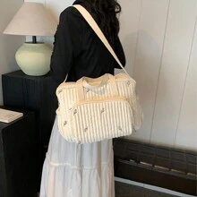 1pc Embroidered Bear Mommy Bag, Large Capacity Maternity Backpack, Shoulder And Crossbody Bag