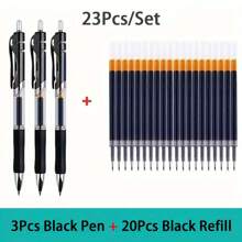 23 支/套大容量 0.5 毫米伸缩圆珠笔，黑色/红色/蓝色可更换笔芯，学生书写文具，学校办公用品返校 - 彩色 - 查看 14