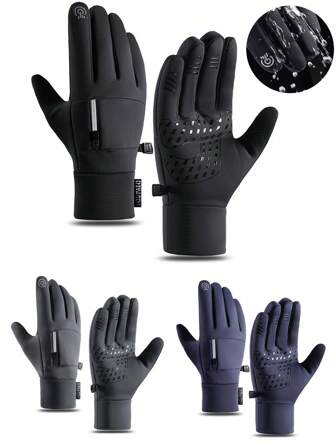 1 par de guantes de invierno unisex negros con rayas reflectantes - Guantes a prueba de frío, impermeables y a prueba de viento para correr, ciclismo, esquí, senderismo, pesca, compatibles con pantalla táctil