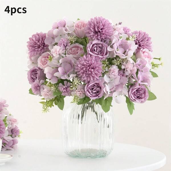 1/4pcs Silk Peony Hydrangea Chrysanthemum Bouquet - Perfect For Wedding Decoration DIY Wreath Material, Bride Holding Flower, Wrist Flower, Chest Flower, Head Flower Decoration Accessories, Wedding Car Decoration, Lintel Arch Decoration, Home, Dining Room, Bedroom, Vase Decoration, Birthday Party Decoration Materials, Valentine's Day And New Year Gifts