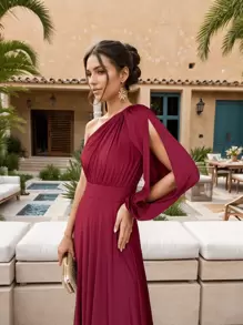 Long Party Dress Bridesmaid Wedding Guest Light Summer - Màu Đỏ Sâu - Xem 3