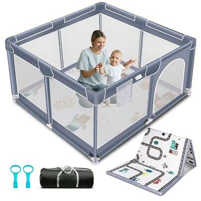 Baby Playpen With Mat,Portable Toddler Playground, Baby Gate Fence With Soft Breathable Mesh & Anti-Slip Base, Indoor And Outdoor, Baby Playen-Large Children Activity Center,Baby Grows Freely,Bayby Fence,Baby Stuff,Baby Needs,Anniversary Gift, Boys And Girls Gift,Newborn Gift