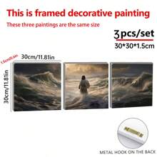 1/3pcs Jesus Walking On Water Canvas Print - Art, Artistic Ink Medium, Unframed, Wall Art For Home Office, Bathroom, Living Room, Dining Room, Dormitory, Horizontal Orientation, Poster Gifts Birthday Graduation - Multicolor - View 3