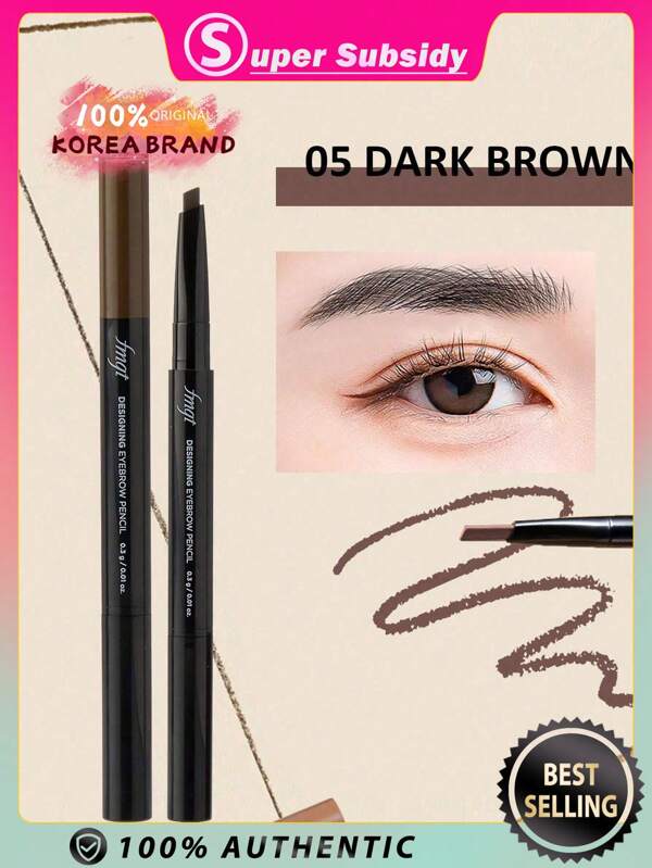 The Face Shop FMGT Designing Eyebrow Pencil, 05 Dark Brown, Long-Lasting, Budge-Proof Formula, Deeply Pigmented, Blendable Formula, Stays On All Day, Korea Cosmetics, K- Beauty Gift