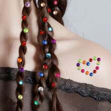 脸部宝石发珠脸部水钻用于化妆节面部珠宝发饰，4 件宝石化妆贴纸 + 钳子化妆自粘套装水钻和宝石适用于面部、头发、身体、美甲、眼睛 - 彩色 - 查看 9