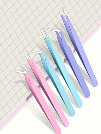 2 件彩色弯直镊子套装，适用于水钻、睫毛延长 DIY 或日常使用的实用化妆工具