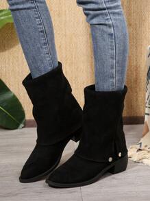 尖头纯色一脚蹬时尚百搭都市户外女士踝靴 - 黑色 - 查看 2