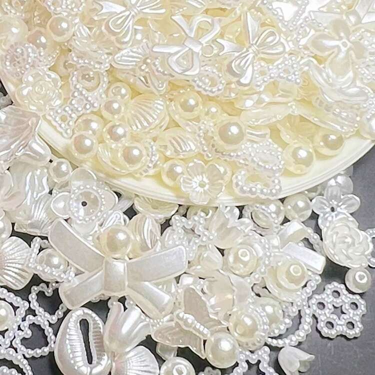 Yiwu Qiyou Accessories Co., LTD 100pcs/Pack 8-16mm White Spray Paint Asymmetric Shape Acrylic Faux Pearl, For DIY Bracelets, Necklaces, Phone Chains - White - View 4