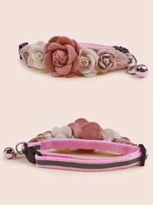 2 pezzi di sciarpa accessorio per collo di gatto con fiori di rosa finti, carino per animali domestici di piccola taglia