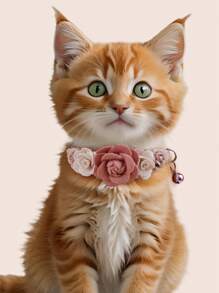 2 pezzi di sciarpa accessorio per collo di gatto con fiori di rosa finti, carino per animali domestici di piccola taglia
