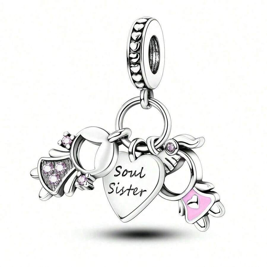 1 Colgante de joyería con pareja besándose y colgante de hermana, modelo de pulsera plana de cuentas original. Hermoso regalo para mujeres, amantes de la joyería. Colgante de amor como regalo de cumpleaños y Día de San Valentín