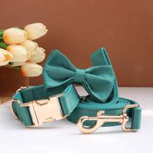 Set di 3 collari personalizzati per cani con nome,fiocco per collare e guinzaglio, collare per cani personalizzato - Verde - Visualizzare 11