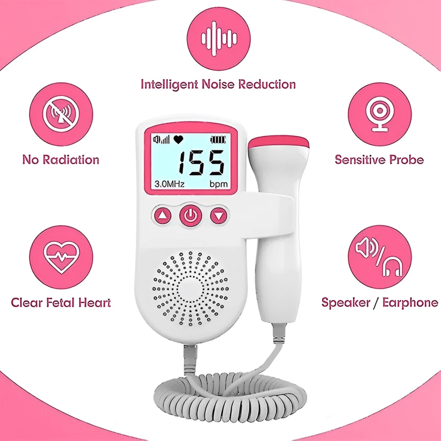 Doppler Fetal, Detector de ritmo cardiaco para embarazo. - Rosa - Ver 1
