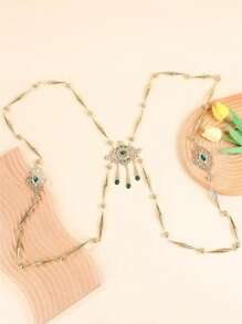 1 st guldfärgad strass infälld axelkedja, marockanska kvinnor Festival Body Chain smycken, brudaxelkedja, handgjord pärlbaksdekor, lämplig för bröllopsfest semestertillbehör