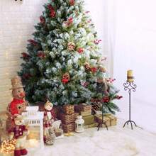 Bushy Christmas Tree With LED Fibre Optic Lights Metal Stand Xmas Decor 5ft-7ft - Green - View 4