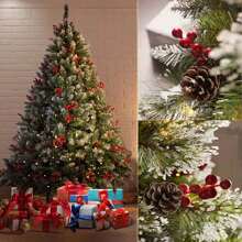 Bushy Christmas Tree With LED Fibre Optic Lights Metal Stand Xmas Decor 5ft-7ft - Green - View 2