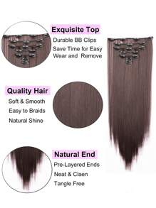 女士夹式接发 22英寸长波浪卷曲红棕色接发 全头合成接发片 - 彩色 - 查看 4