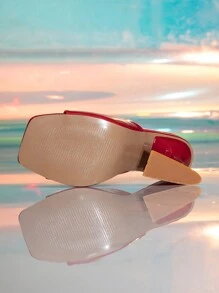 女士透明高跟穆勒拖鞋凉鞋，方头圣诞红高跟凉鞋，不对称鞋跟，PU 材质，夏季新款女式凉鞋，适合海滩派对 - 紅色 - 查看 7