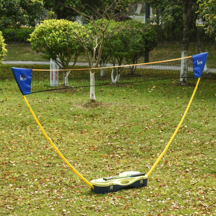 HOMCOM Portable Folding Badminton Net Set With 4 Badminton Rackets And 2 Nylon Shuttlecocks, For Indoor Outdoor Exercise Training - Yellow - View 1