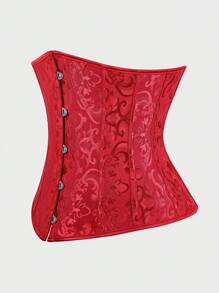 Underbust Corsets For Women,Corset Belt, Women's Floral Jacquard Lace Up Under Boob Corset Slimmer Body Shaper - Đỏ - Xem 2