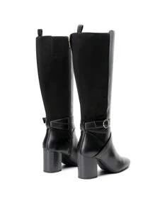 Women's  Chunky Heel Knee-High Boots Block Heel Pull On Side Zipper Comfortable Fashionable Buckle Riding Boots - 黑色 - 查看 6