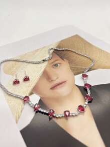 E.C SEMI JEWELRY Women's Necklace Plated With Luxury Zirconia - 銀色 - 查看 2