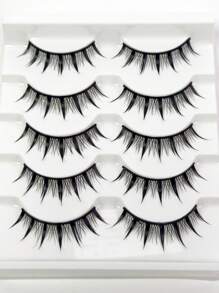 5 Pairs Pointed Tip Cartoon Style False Eyelashes, 12mm Black Stems, Japanese Anime Inspired Lashes, Demon Style & Natural Look Eyelashes