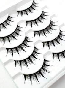 5 Pairs Pointed Tip Cartoon Style False Eyelashes, 12mm Black Stems, Japanese Anime Inspired Lashes, Demon Style & Natural Look Eyelashes