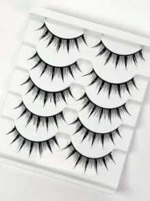5 Pairs Pointed Tip Cartoon Style False Eyelashes, 12mm Black Stems, Japanese Anime Inspired Lashes, Demon Style & Natural Look Eyelashes