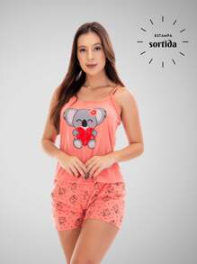 Kit 4 Pijama Short Doll Verão Estampado Baby Doll Confortável Fresquinho Curto Camiseta - Multicolorido - Visão 3