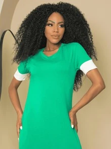 Long Midi Dress With Pocket And Slit Women's Fashion - Green - View 3