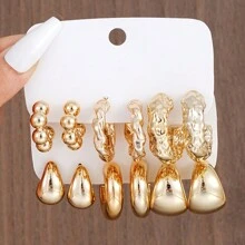 Bộ trang sức 12 chiếc khuyên tai hình học CCB tối giản, đa năng cho hẹn hò, tiệc tùng, kỳ nghỉ, trang phục hàng ngày, quà tặng ngày lễ cho phụ nữ - Vàng - Xem 7