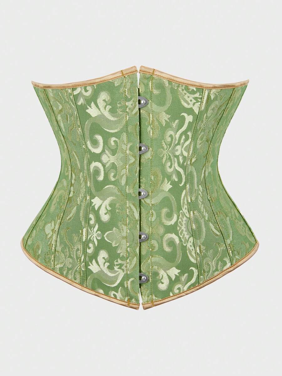 Underbust Corsets For Women,Corset Belt, Women's Floral Jacquard Lace Up Under Boob Corset Slimmer Body Shaper - 綠色 - 查看 1