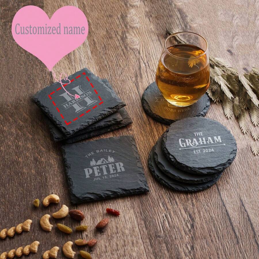 Đế lót ly đá phiến tùy chỉnh, Đế lót ly đá phiến tùy chỉnh, Đế lót ly đá phiến khắc, Quà tặng tiệc cưới/tiệc tùy chỉnh, Quà tặng Giáng sinh tại nhà, Đế lót ly đá phiến viền tròn màu đen có khắc logo, Đế lót ly đá tự nhiên, Đế lót ly chịu nhiệt, Đế lót ly đá phiến Whisky cho quầy bar - màu đen - Xem 1