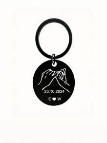 1 个个性化不锈钢圆形钥匙扣，可定制雕刻姓名日期 - 简约风格圆形钥匙扣，适合周年庆典，理想的情侣钥匙扣银金黑钥匙扣生日礼物情人节礼物，送给朋友、男朋友、女朋友 - 彩色 - 查看 4