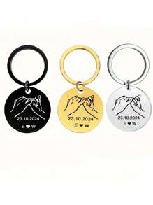 1 个个性化不锈钢圆形钥匙扣，可定制雕刻姓名日期 - 简约风格圆形钥匙扣，适合周年庆典，理想的情侣钥匙扣银金黑钥匙扣生日礼物情人节礼物，送给朋友、男朋友、女朋友 - 彩色 - 查看 2