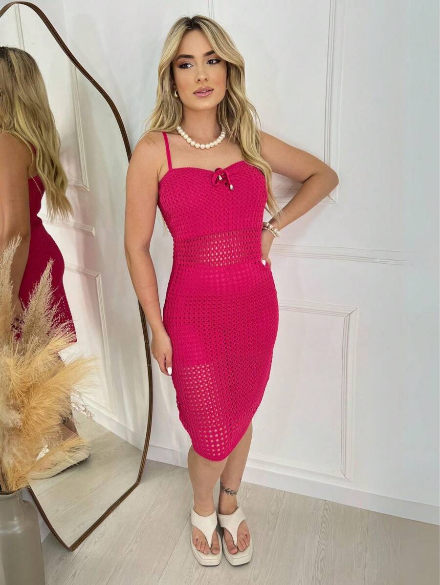 Women's Short Beach Dress - Màu Hồng Tươi - Xem 1