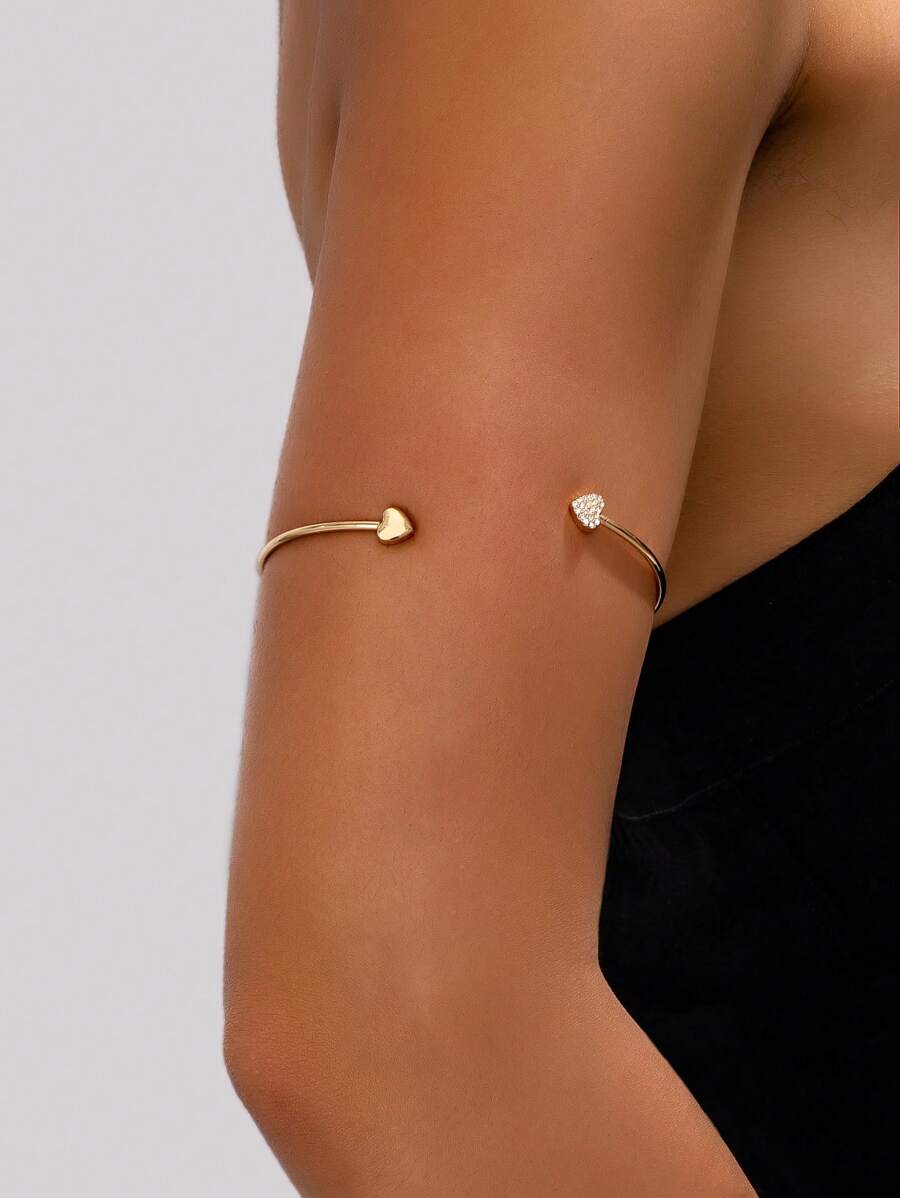 1pc Fashionable Elegant Rhinestone Inlaid Heart & Star Armband, Suitable For Women - Golden - View 1