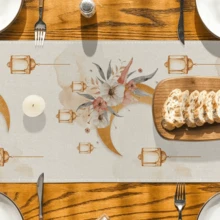 1pc Golden Moon Lantern Floral Pattern Table Runner, Modern Minimalist Style Linen-Like Non-Slip Heat Resistant Table Cloth, Happy Ramadan, Suitable For Theme Parties, Holidays, Outdoor Dining, Kitchen, Home Decor - Multicolor - View 5