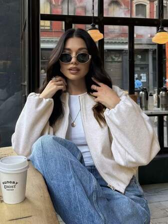 1. GMFP Women's Solid Color Zip-Up Casual Long Sleeve Jacket With Pockets, Suitable For Autumn/Winter\N2. GMFP Women's Autumn/Winter Bomber Jacket\N3. GMFP Women's White Wool Coat