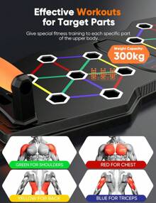 GINOST Foldable Push Up Board, 25-In-1 Multifunction Workout Equipment For Home Gym, Color-Coded Positions For Chest, Shoulders, Triceps & Back, Portable Fitness System With Resistance Bands, AB Roller, And Pilates Bar For Full Upper Body Strength Training - 黑色 - 查看 2