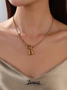 1件时尚可爱不锈钢3D字母项链，女士首字母大写吊坠项链（26个字母），珠宝礼品