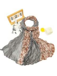 1pc Vintage Patchwork Ditsy Floral Linen Pleated Lightweight Scarf/Shawl, Versatile For Daily Commute Outfit Accessory - Multicolor - View 6