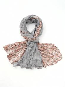 1pc Vintage Patchwork Ditsy Floral Linen Pleated Lightweight Scarf/Shawl, Versatile For Daily Commute Outfit Accessory - Multicolor - View 7