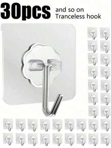 30pcs Adhesive Hooks, 30pcs Stainless Steel 22LB(Max) Removable Sticky Wall Hooks, Waterproof & Oilproof Heavy Duty Self-Adhesive Hooks For Bathroom, Shower, Kitchen, Outdoor, Towels, Keys, Clear & Strong Sticky Hanging Hooks, No Drilling, Multi-Function Storage Rack, Suitable For Home Living, Great For Kitchen, Bathroom, Living Room