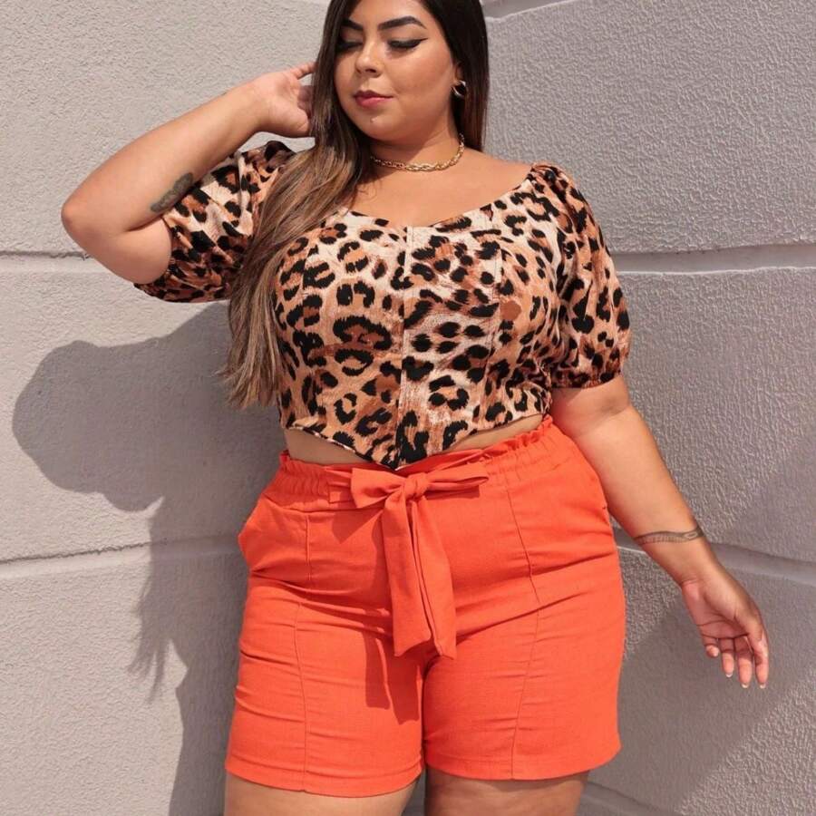 Luxury Linen Tailored Shorts Plus Size With Bow G1, G2 And G3 With Pockets - trái cam - Xem 1