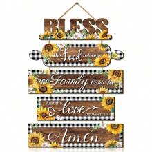 5 Stücke Sonnenblumen Küchendekor Holz Wandbehang Plakette für Heimdekoration, Bauernhausstil-Segen für die Speisen vor uns Wandschild Plakette für Esszimmer Dekoration, Heimdekoration, Raumdekoration, Wanddekoration - Verschiedenfarbig - Übersicht 9