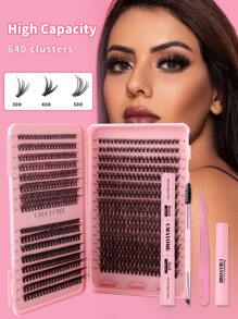 DIY 640pcs D Curl Individual Lashes Extension Kit, 10-16mm 30D+40D+50D Black Thick Cluster Fake Lashes, Fluffy D Curl Volume Lash Extension Set For Home Use Lash Clusters Kit, Lashes, Eyelashes, Fake Lashes - Black - View 4