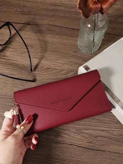 SOUTHLAND&KANGAROO Letter Heart & Tassel Decor Vintage Fold Over Women Fashion Modern Business Slim Portable Versatile Large Capacity Credit Card Zipper ID Card Cash Storage Business Casual Perfect School College Work Business Commute Teachers' Day Back To School Holiday Office Anniversary Couple For Birthday Gift Women White-Collar Workers College Student Bag School Supplies For School Dorm Room & Back To School For Women Wallet Purse Wallet Long Wallet