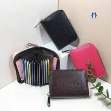 Women's Multi-Slot Zipper Card Holder Purse Colorful Leather - Black - View 7